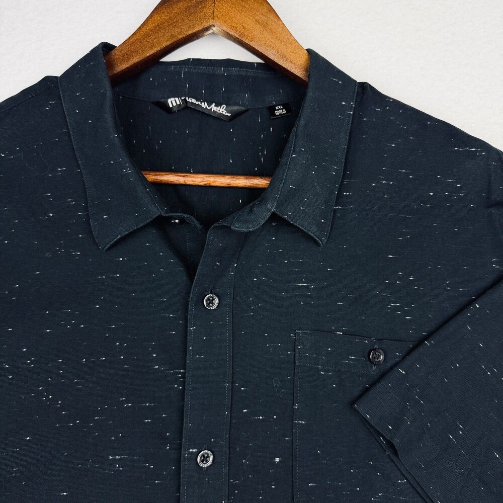 TravisMathew Men's XXL Black Speckled Short Sleeve Button Up Shirt